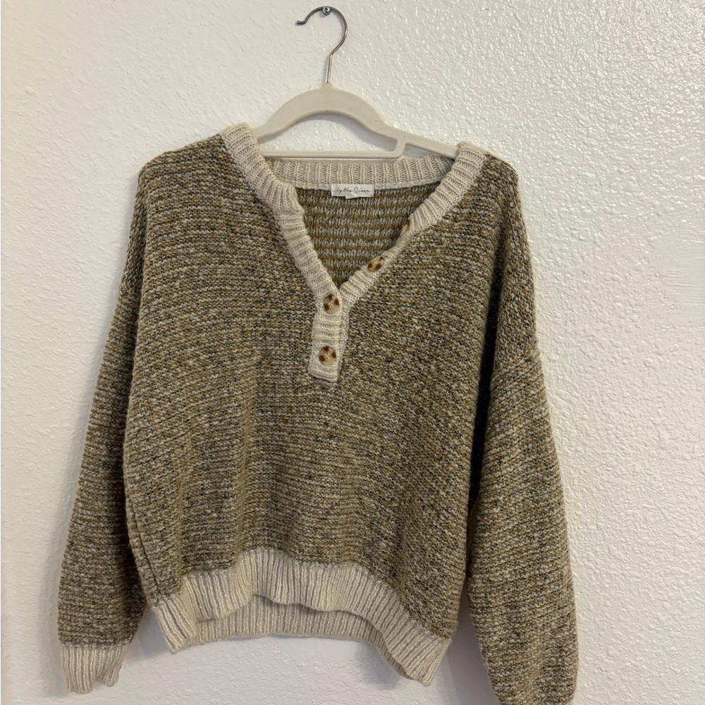 By the River Henley Button Neck Pullover Sweater, size M